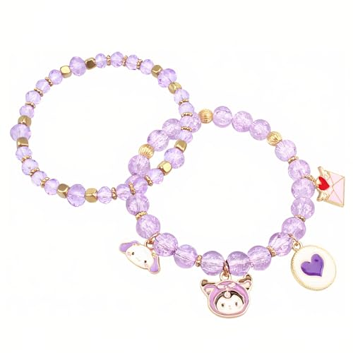 Cute Cartoon Charm Beaded Stretch Bracelet Set, Crystal Beads with Enamel Animal Charms - color: color-2