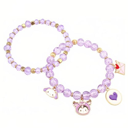 Cute Cartoon Charm Beaded Stretch Bracelet Set, Crystal Beads with Enamel Animal Charms - color: color-2