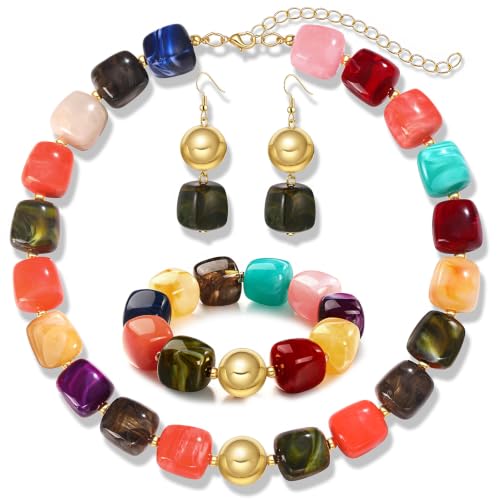 BVGA Colorful Chunky Beaded Necklaces for Women Boho Statement Resin Bead Choker Necklace Bracelet Earrings Trendy Summer Beach Surfer Jewelry Accessory Gifts - color: Colorful 1