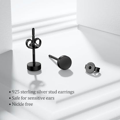 JIAYIQI Minimalist 925 Sterling Silver Stud Earrings Set, 14K Gold Plated Hypoallergenic Tiny Bar Dot Heart Star Studs for Women & Men - style: Black-Dot-1Pair