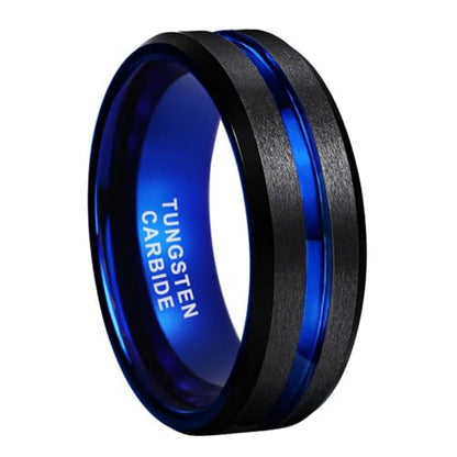 TUTISS 6mm 8mm Silver/Black/Blue/Gunmetal/Gold/Rose Gold Tungsten Rings for Men Women Fashion Engagement Wedding Bands Matte Finish Beveled Edges Comfort Fit - color: 8mm Black Blue Tungsten