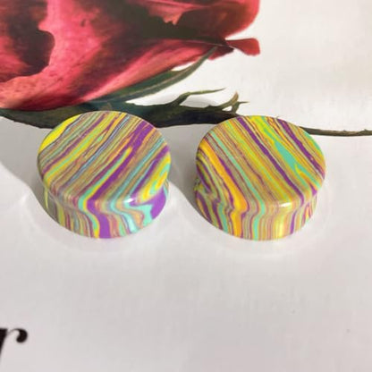 Rainbow Stone Double Flare Ear Plugs Tunnels Natural Organic Stones Expander Ears Piercing Stretcher Gauge Plug for Women Men Fashion Body Jewelry - color: 25mm(1")