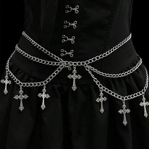 Thorn Heart Waist Chain Belt - Punk Gothic Crossover Body Belly Chains Tassel for Women Girl - color: Cross 1