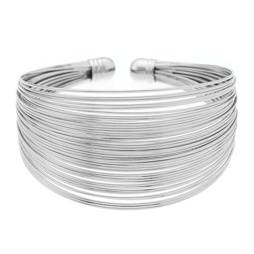 Layered Wire Open Cuff Bracelets for Women Chunky Gold Stacking Statement Bracelets Geometric Lines Minimalist Bangle Trendy Party Wrist Jewelry Gifts - color: Silver
