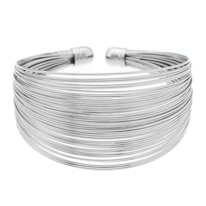 Layered Wire Open Cuff Bracelets for Women Chunky Gold Stacking Statement Bracelets Geometric Lines Minimalist Bangle Trendy Party Wrist Jewelry Gifts - color: Silver