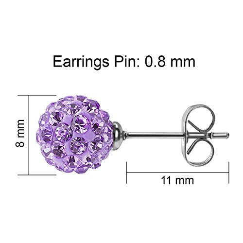 JewelrieShop Rhinestones Crystal Ball Stud Earrings Set Fireball Disco Ball Pave Bead Earrings Hypoallergenic for Women - color: Set O. 8mm x 3 Pairs (White, Lt. Pink, Tanzanite)