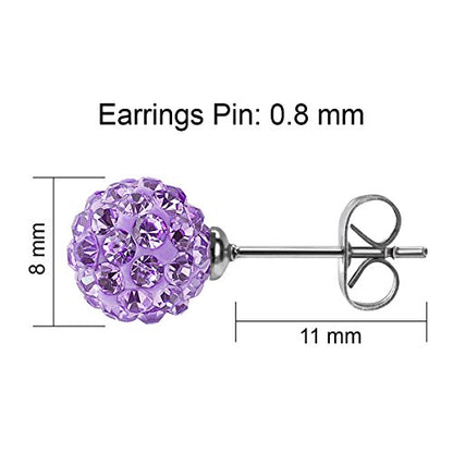 JewelrieShop Rhinestones Crystal Ball Stud Earrings Set Fireball Disco Ball Pave Bead Earrings Hypoallergenic for Women - color: Set O. 8mm x 3 Pairs (White, Lt. Pink, Tanzanite)