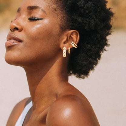 DREMMY STUDIOS Gold Dainty Huggie Hoop Earrings 18K Gold Plated Exquisite Open Tassel Dangle Charm Drop Sleeper Geometric Cross Coin Star Heart White CZ Simple Hypoallergenic Earrings for Women - color: Retro Hoop
