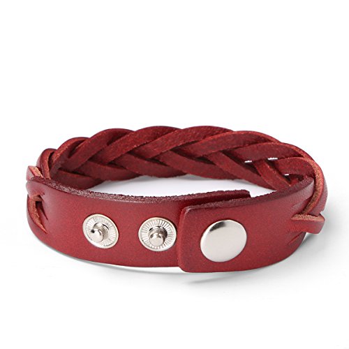 CCBFY Genuine Leather Bracelet Braided Sporty Wide Wristband Punk Jewelry for Men Women - color: 1 Piece - Wine Red
