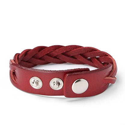 CCBFY Genuine Leather Bracelet Braided Sporty Wide Wristband Punk Jewelry for Men Women - color: 1 Piece - Wine Red