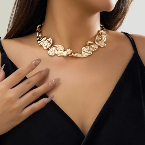 3 Pcs Metal Big Open Choker Necklace Bracelet Earrings for Women Adjustable Gold Baroque Pearl Choker Necklaces Round Necklace Suitable for Party ummer Beach Bead Body Chain Jewelry，Mother’s Day, Birthday, Bridesmaid, Graduation, Wedding