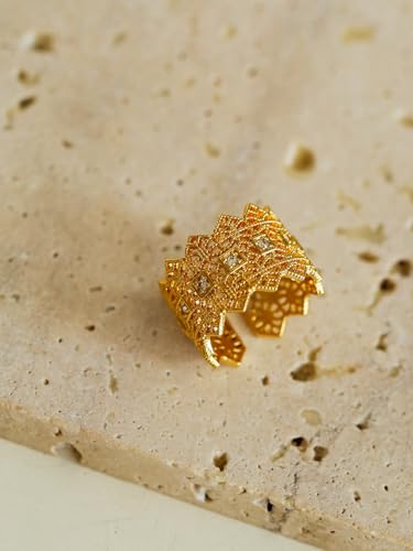 Valentines Rings for Women, Non Tarnish Chunky Wedding Ring Set, Adjustable Bohemian Statement Ring - style: Gold Crown Style