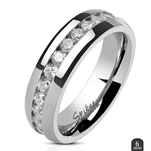Marimor Jewelry His and Hers Stainless Steel Princess Wedding Ring Set and Eternity Wedding Band - color: White, size: Women's 08 & Men's 10