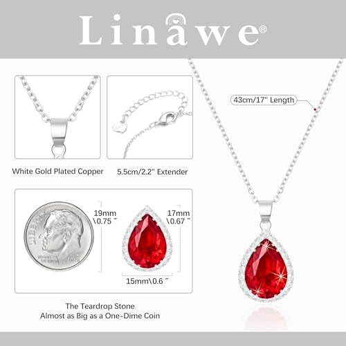 Linawe Crystal Chain Necklace for Women Trendy, Imitation Diamond Pendant, Statement Cubic Zirconia Boho Jewelry Set, 14K Gold/Rose Gold/Silver Birthstone Necklace - color: Silver,July