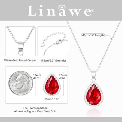 Linawe Crystal Chain Necklace for Women Trendy, Imitation Diamond Pendant, Statement Cubic Zirconia Boho Jewelry Set, 14K Gold/Rose Gold/Silver Birthstone Necklace - color: Silver,July