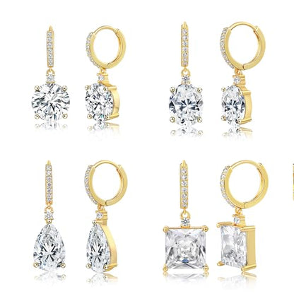 2-4 Pairs Dangle Drop Earrings for Women, 18K Gold Plated Cubic Zirconia Drop Dangle Huggie Hoop Earrings CZ Teardrop Hypoallergenic Jewelry - color: CZ Yellow Gold 1