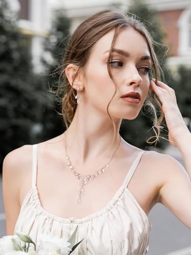 SWEETV Jewelry Set for Women, Cubic Zirconia Marquise Vine Cluster Bridal Earrings and Necklace Set, Bridal Jewelry Set for Wedding Prom - color: 02. Rose Gold