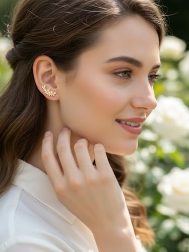Moissanite 20mm Butterlfy/Flower/Leaf/Bezel Crawler Stud Earrings for Women, 925 Sterling Silver with Gold Plated, Hypoallergenic Cartilage Earrings, Valentines Birthday Anniversary Wedding Gift - color: Butterfly - Yellow Gold