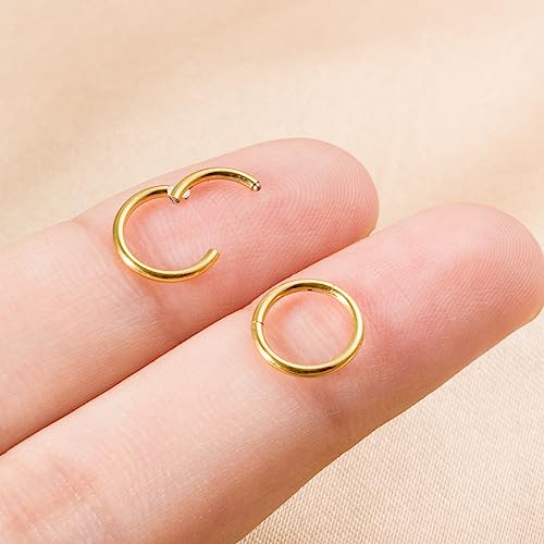 Small Gold Hoop Earrings, Lightweight 14K Gold Plated Huggie Hoop Earrings for Cartilage Helix Tragus, Hypoallergenic Earrings for Women Men, Tiny Thin Hoops Surgical Steel Endless Hoops Earrings 6-10 mm - color: 7mm Hoop Gold-18g