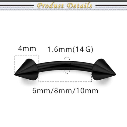 Internally Threaded Eyebrow Piercing Jewelry Surgical Steel Tiny Eyebrow Rings Vertical Labret Lip Jewelry Small Ear Rook Earring for Women Men 18g 16g 14g Plus Piercing Ball Grabber Tool - color: black, size: 14g,spike end