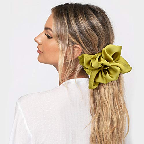 Big Real Silk Scrunchies for Women 6.3Inches Large Scrunchie Satin Oversized Silk Thick Elastic Hair Ties Jumbo Hair Scrunchies 6 Pack (Black,White,Pink, Champagne,Navy,Yellow) - color: Black, White, Pink, Champagne, Navy, Yellow, size: 1 Count (Pack of 6