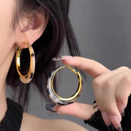 Vintage Leopard Print Large Round Hoop Earrings for Women Sterling Silver Post Exaggerated Geometric Dangle Drop Statement Resin Circle Huggie Birthday Valentines Boho Fashion Jewelry Gifts for Her