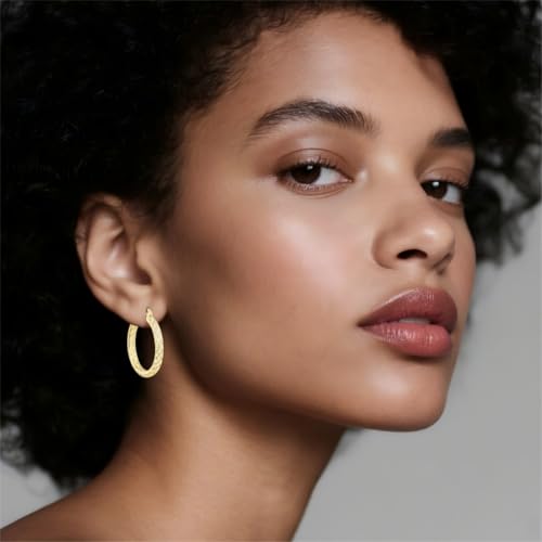 14K Gold Hoop Earrings for Women 14K Gold Earrings Jewelry Spiral Cubic Zirconia Thick Hoops Hypoallergenic Womens Huggie Earring 20/25/30/35MM - size: 30MM