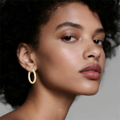 14K Gold Hoop Earrings for Women 14K Gold Earrings Jewelry Spiral Cubic Zirconia Thick Hoops Hypoallergenic Womens Huggie Earring 20/25/30/35MM - size: 30MM