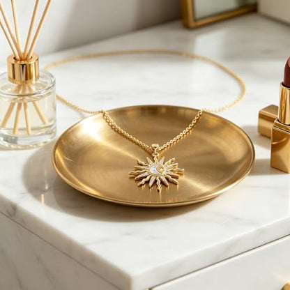 Gold Sun Moon Necklace for Women Crystal Sunburst Star Pendant Necklace Non Tarnish Trendy Elegant Jewelry Accessories