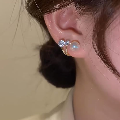 Boho Pearl Ear Jacket Earrings Gold Pearl Stud Earrings Crystal Front Back Earrings Sparkly Cz Wrap Earrings Jewelry for Women - color: Gold
