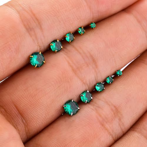 10Pcs 16G Emerald CZ Stainless Steel Lip Rings Internally Threaded Labret Lip Studs Monroe Medusa Piercing Jewelry Conch Helix Cartilage Studs Earrings 6mm 8mm 10mm - color: Gold, size: 6mm