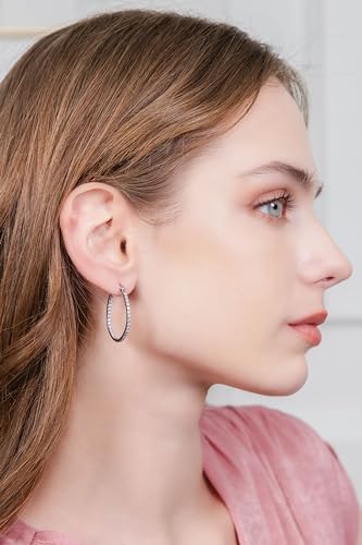 Hoops & Loops 925 Sterling Silver Cubic Zirconia Inside Out Oval Hoop Earrings for Women, 20mm 25mm 30mm - color: 30mm-Silver