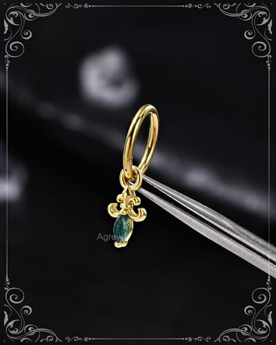 Clicker Rook Piercing Jewelry, 16G Moss Agate Rook Earrings Dangle, Stainless Steel Helix Lobe Hoop Earrings 6/8MM - color: YG-8MM