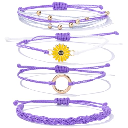 Sunflower Friendship Bracelets Boho Stackable String Bracelets Cute Trendy Gifts for Teen Girls Women - color: Purple