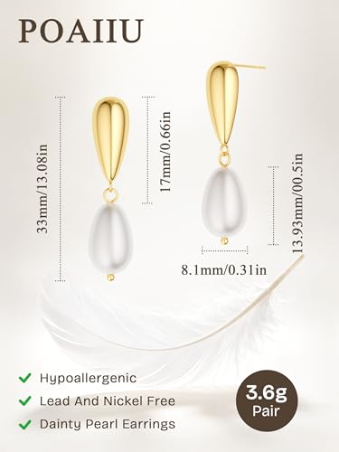 Pearl Drop Earrings 14K Gold Plated Dainty Bridesmaid Jewelry Gift - color: gold
