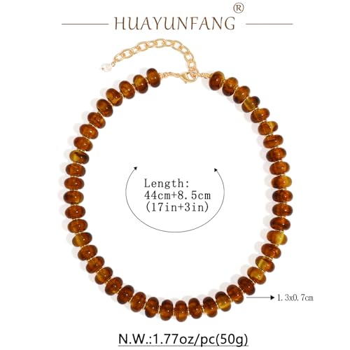 Chunky Beads Necklace for Women Trendy Gold Puffy Heart Choker Necklace Colorful Resin Beaded Heart Pendant Necklaces Statement Jewelry - color: 14MM Disc Bead-Brown