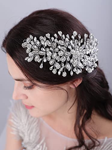 JWICOS Bride Wedding Hair Comb Silver Crystal Headpieces Bridal Hair Clip Side Comb Wedding Hair Accessories for Women and Girls (Silver) - color: Silver