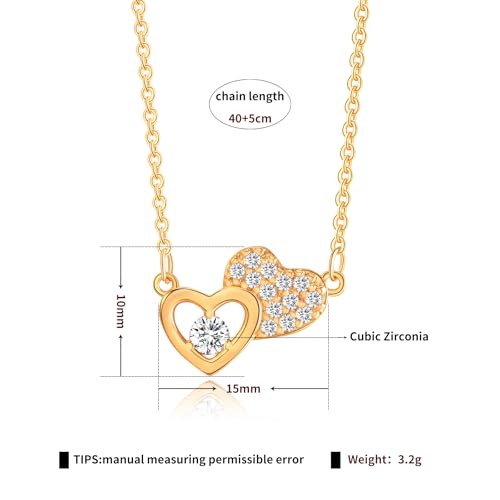Gold Plated Pendant Necklaces for Women Cubic Zirconia Accent 18 Inch Adjustable Chain Hypoallergenic Gift for Wife Mom Birthday Valentines Day - style: CZ double heart