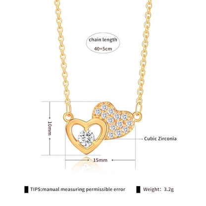 Gold Plated Pendant Necklaces for Women Cubic Zirconia Accent 18 Inch Adjustable Chain Hypoallergenic Gift for Wife Mom Birthday Valentines Day - style: CZ double heart