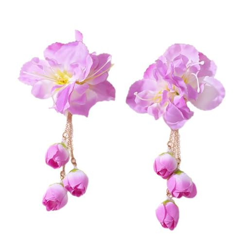 A Pair Wedding Hair Clips, Handmade Floral Design Crystal Hair Clips Pearl Barrettes, Rhinestones Flower Clips Pearl Headpieces Hair Pins Hair Accessories for Women Girls (Purple) - color: Purple