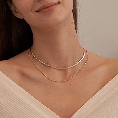 CHESKY 14K Gold/Silver Plated Snake Chain Necklace Herringbone Necklace | Gold Necklace for Women,layered Herringbone Necklace,1.5/3/5MM(W) 14"/16"(L) ,Mothers Day Gifts for Mom,Jewelry - color: rose gold, style: layered herringbone