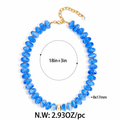 Chunky Beaded Necklace for Women Boho Statement Bead Necklace Adjustable Choker with Polished Disc/Square Beads Trendy Summer Beach Jewelry Gifts - color: Blue