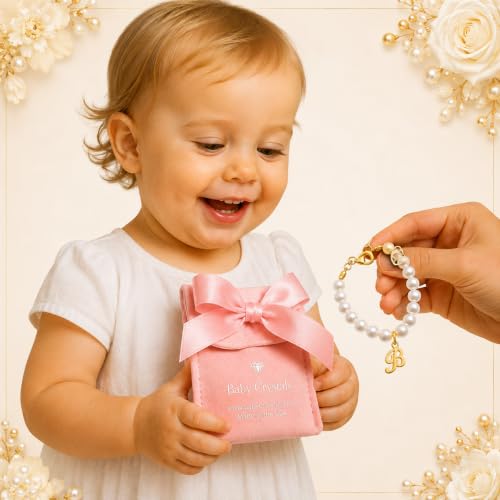 Baby Crystals Custom 14K Gold-Plated Initial Bracelet Charm, Birthday Keepsake Jewelry - style: White Pearl