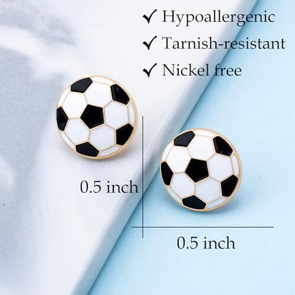 Gold Stud Earring Gifts For Teens Women Hypoallergenic Golf Baseball Football Basketball Soccer Volleyball Sport Earrings For Women - color: soccer earrings