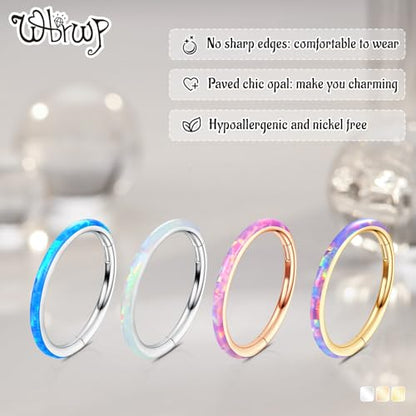 WBRWP 316L Stainless Steel Nose Hoop Rings Clicker with Zircon/Opal 14g-20g | Hypoallergenic Nose Rings Segment Clicker Lip Rings Cartilage Rook Conch Earrings Diameter 5mm-10mm - color: Gold ring with pink opal -1pc pack