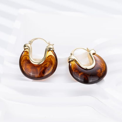 Chunky Gold Resin Hoop Earrings Leverback Statement Huggie Hoops Dangle Drop Dressy Earring Prom Festival Vacation Jewelry for Women - color: Amber, size: Drop