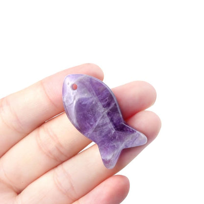 5PCS Fish Shaped Crystal Pendant Handmade Natural Stone Tiger Eye Amethyst Charms Leather Cord Necklaces Choker Jewelry