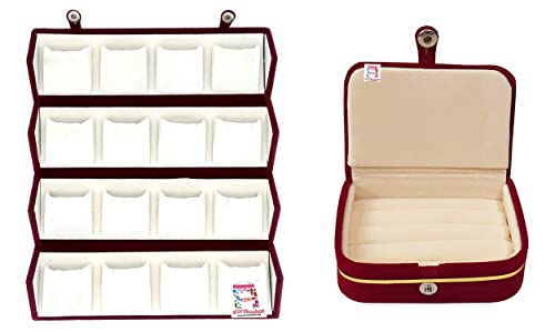 atorakushon Cream Velvet Folding jewellery Vanity Box Make-Up pouch Multipurpose 16 pair Earrings With Free Ring Box Organizer - style: Combo Jhumka Earring & Ring Organiser Set Cream