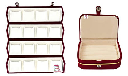 atorakushon Cream Velvet Folding jewellery Vanity Box Make-Up pouch Multipurpose 16 pair Earrings With Free Ring Box Organizer - style: Combo Jhumka Earring & Ring Organiser Set Cream