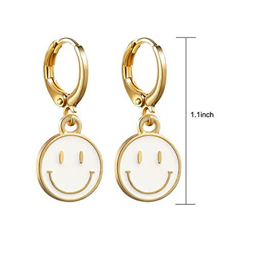 Preppy Earrings for Women Smile Face Heart Charms Pendants Gold Small Huggie Hoop Dangle Drop Earrings Trendy Y2K Jewelry Gifts - color: Smile-White